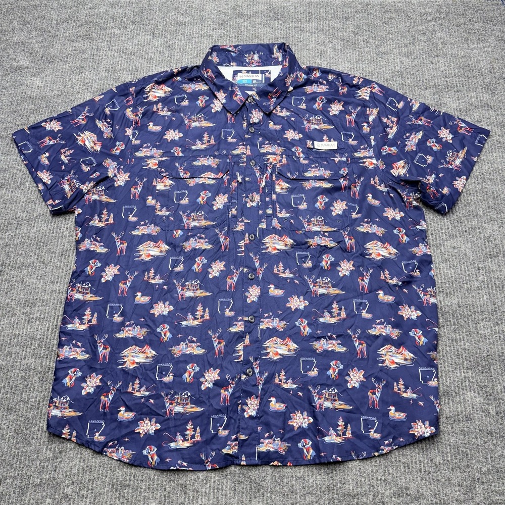 Magellan Outdoors Shirt Mens 3XL Blue Arkansas Fishing Short Sleeve Button Up